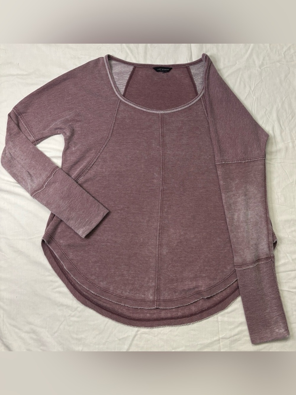 Lucky Brand Waffle-Knit Long Sleeve Top in Dusty Mauve